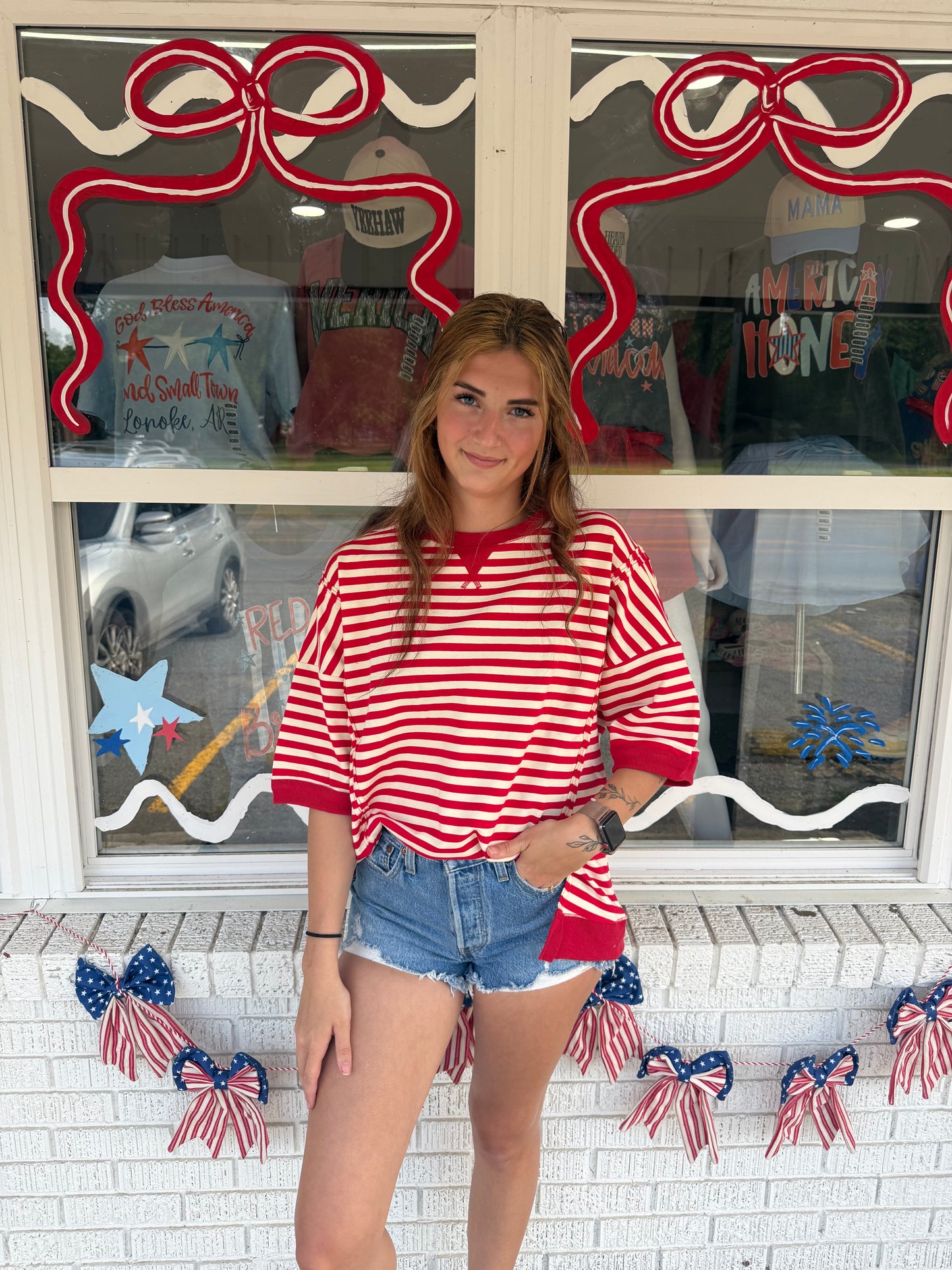 Oversized Red Striped Knit Top