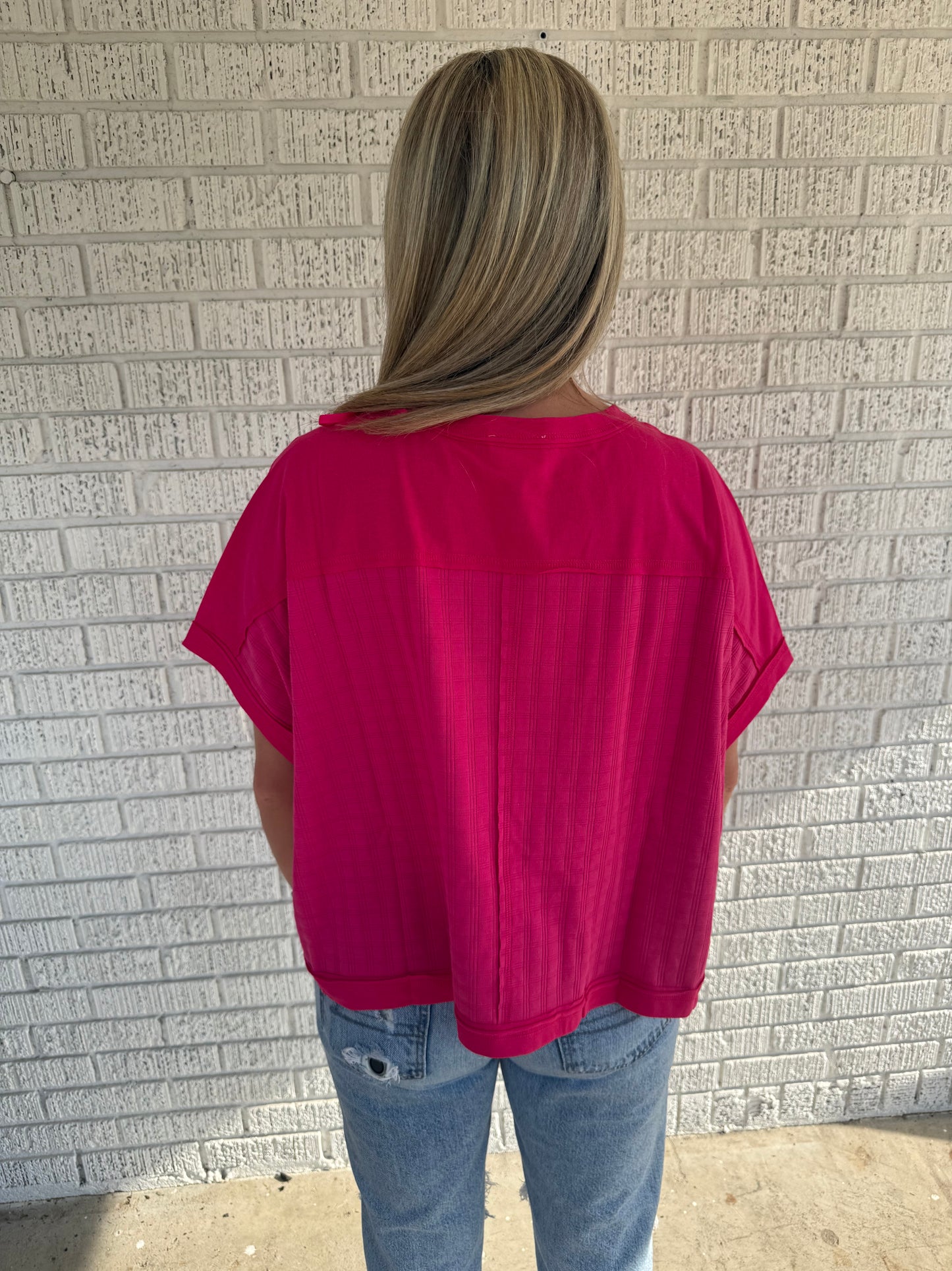 Pink Textured Knit Top