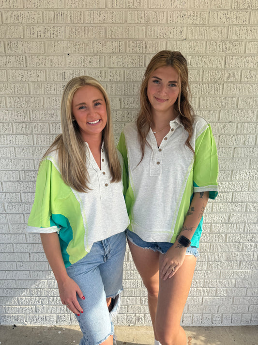 Oversized Green & Turquoise Color Block Top
