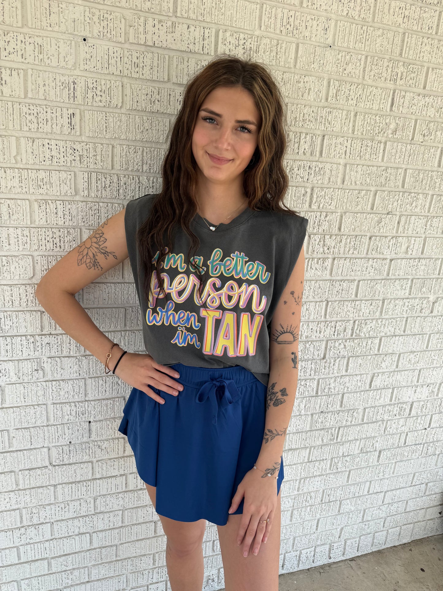 “I’m A Better Person When I’m Tan” Boxy Tank