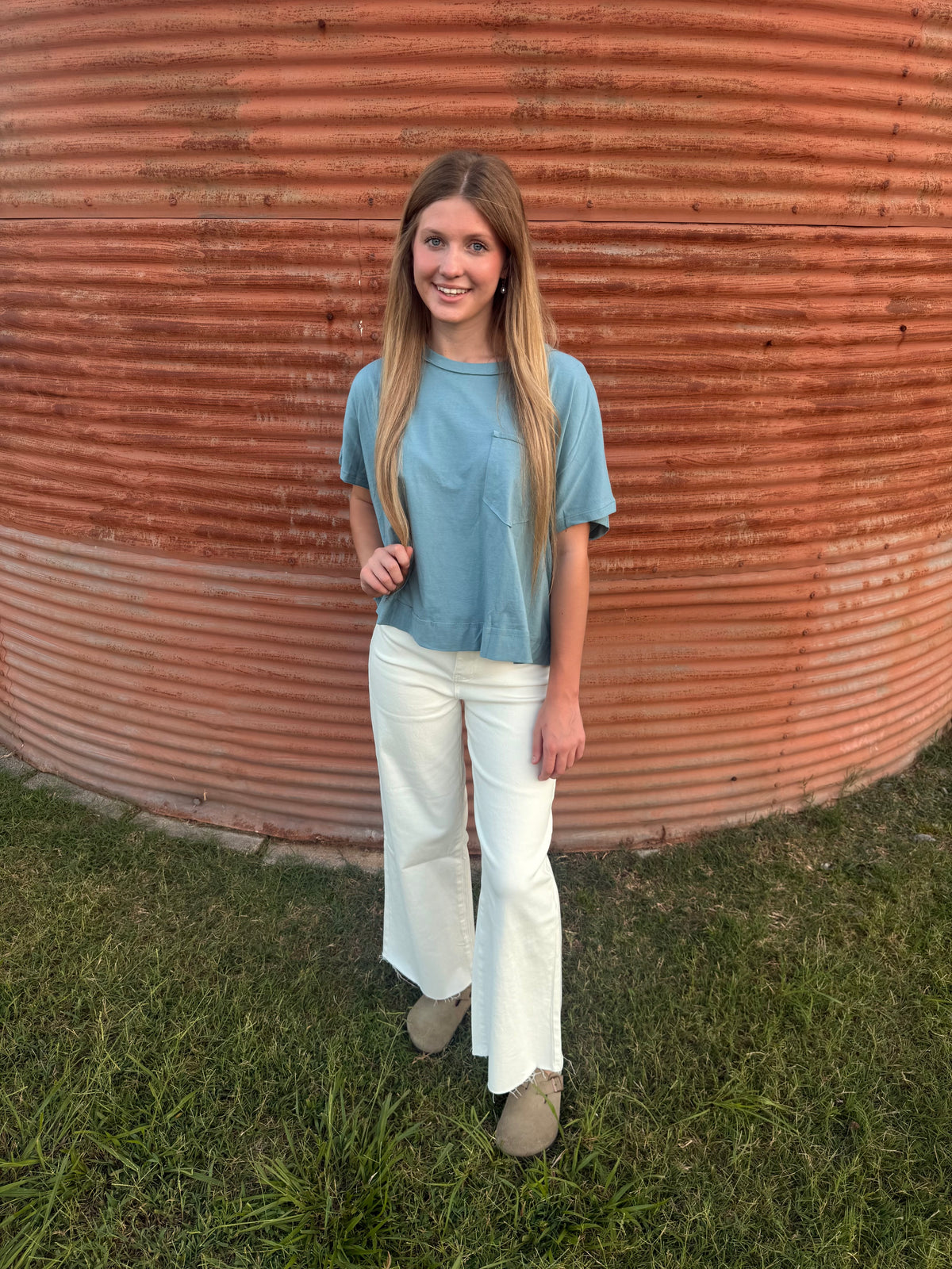 Dusty Blue Oversized Boxy Top