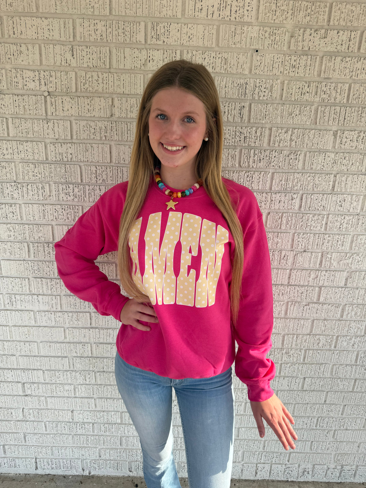 Hot Pink Polka AMEN dot Gildan Sweatshirt