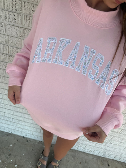 Pink Floral Embroidered Arkansas MockNeck