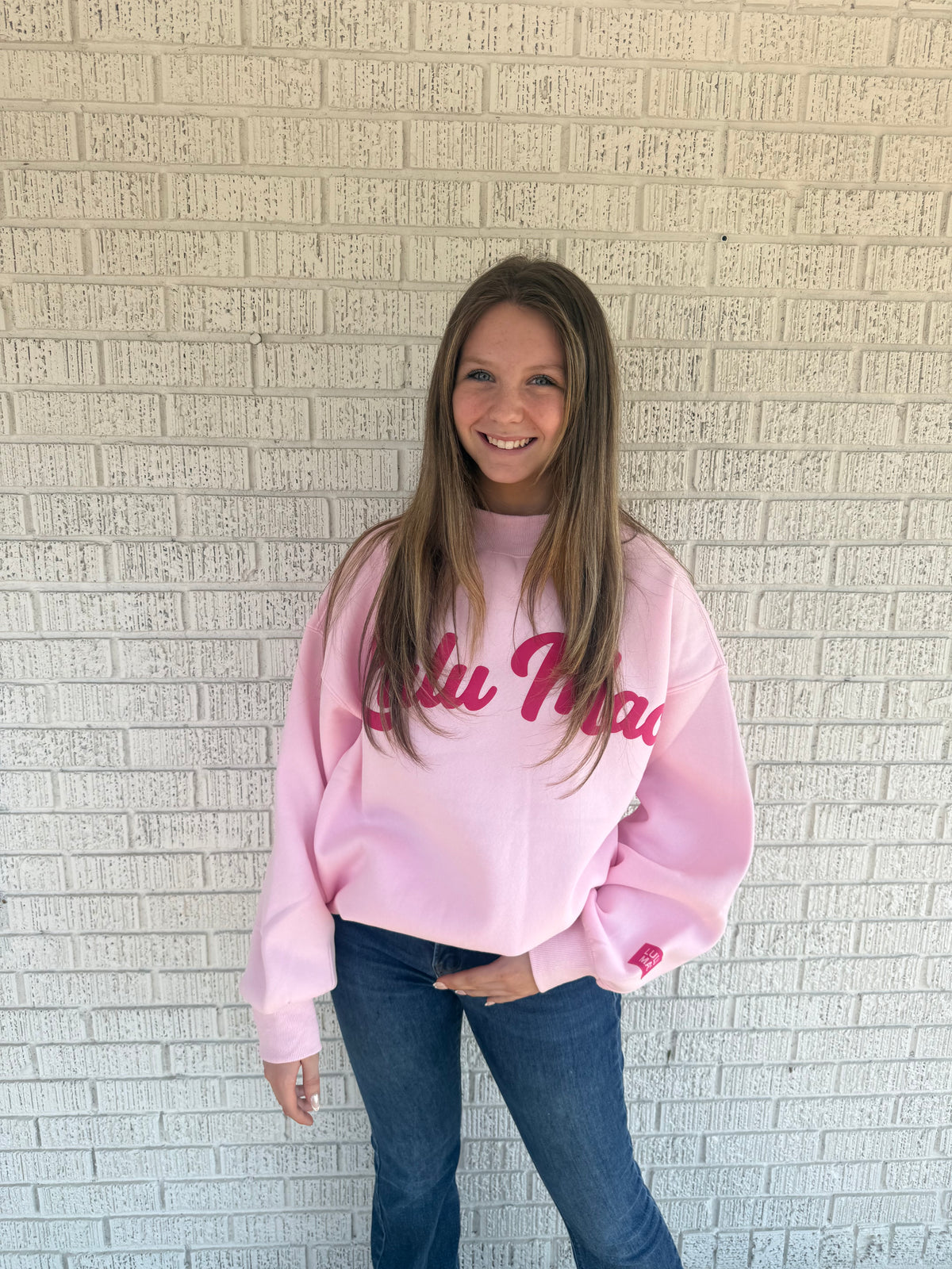 Lulu Mac Pink Puff Script MockNeck
