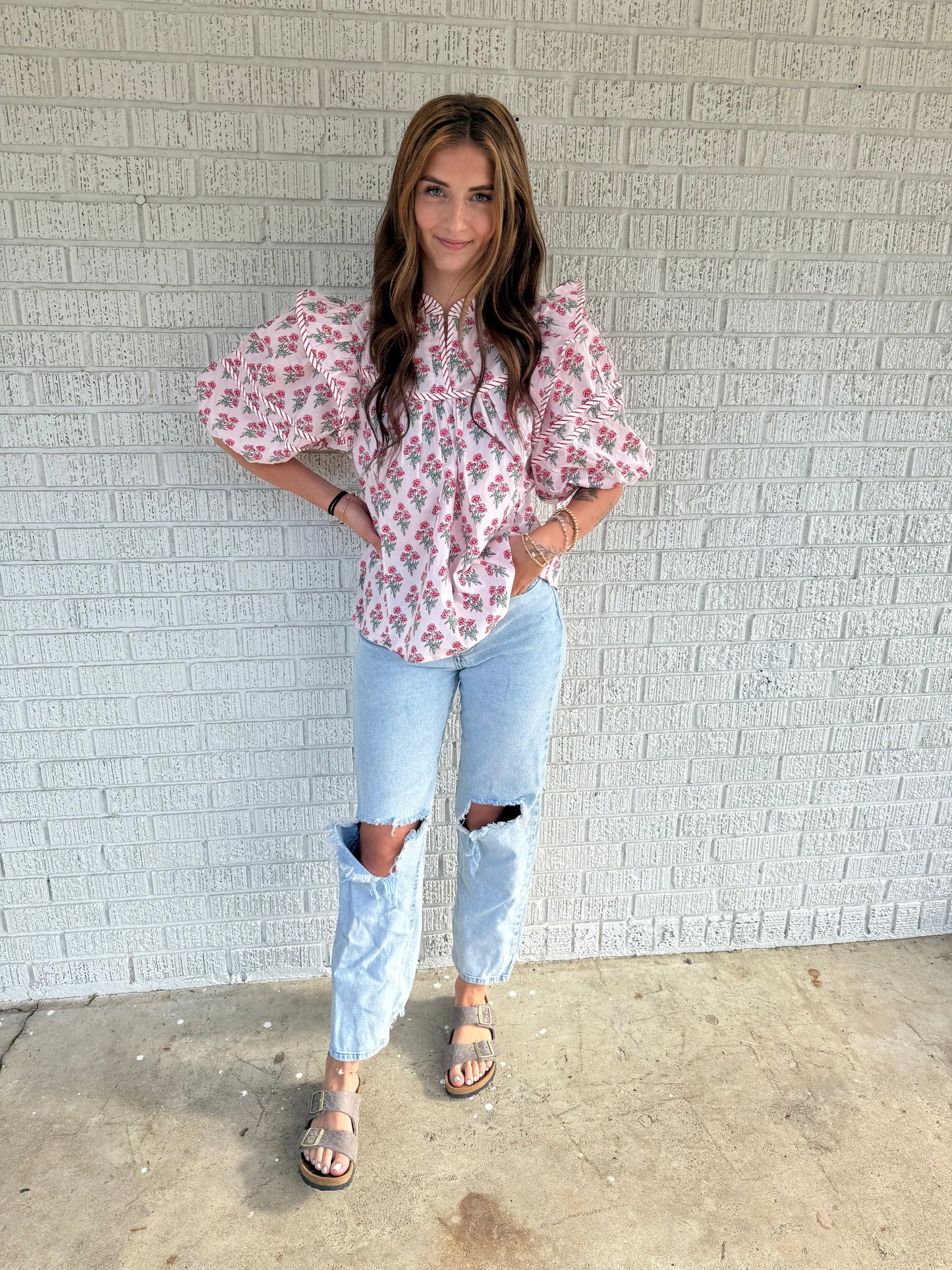 Pink Floral Bloom Ruffle Top