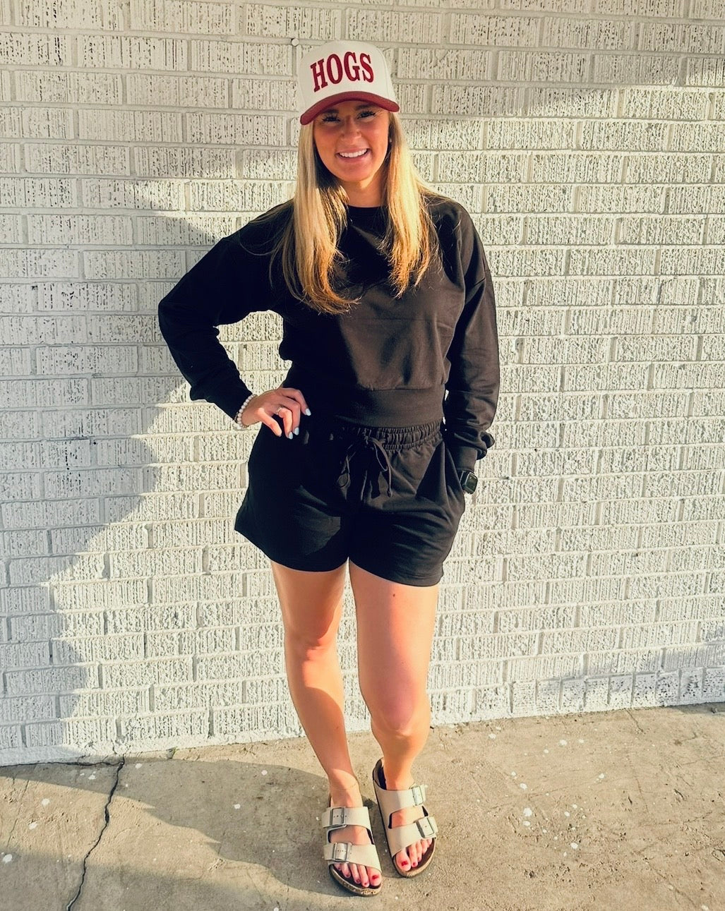 Black French Terry Sweatshirt w/ Shorts Loungewear Activewear Set