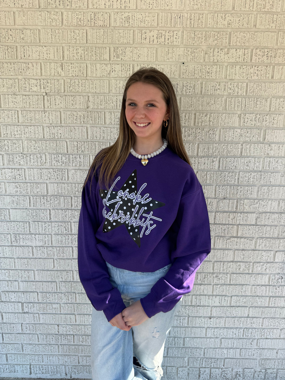 Polkadot Star Lonoke Jackrabbit Purple Gildan Sweatshirt
