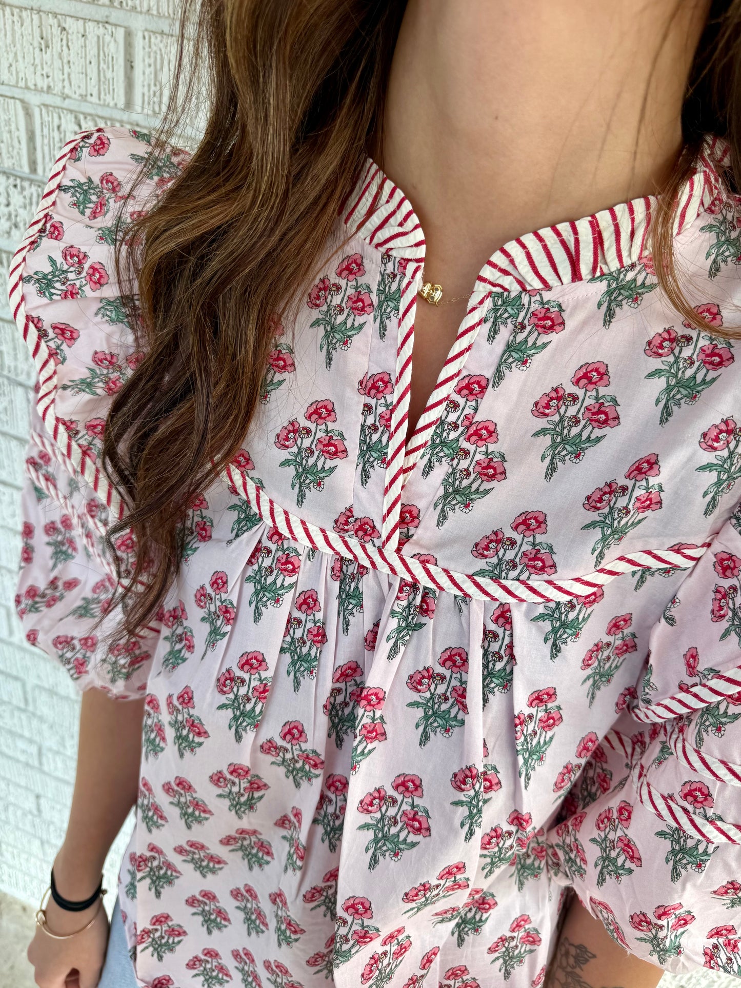 Pink Floral Bloom Ruffle Top