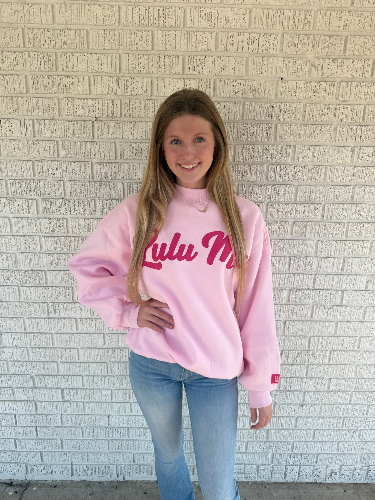 Lulu Mac Pink Puff Script MockNeck