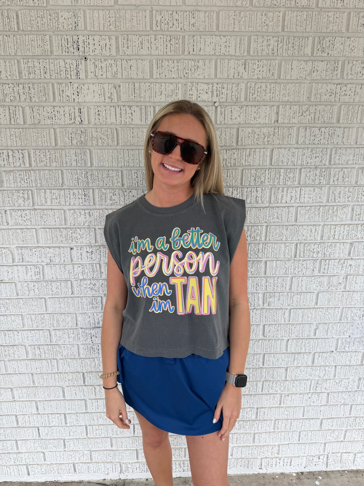 “I’m A Better Person When I’m Tan” Boxy Tank