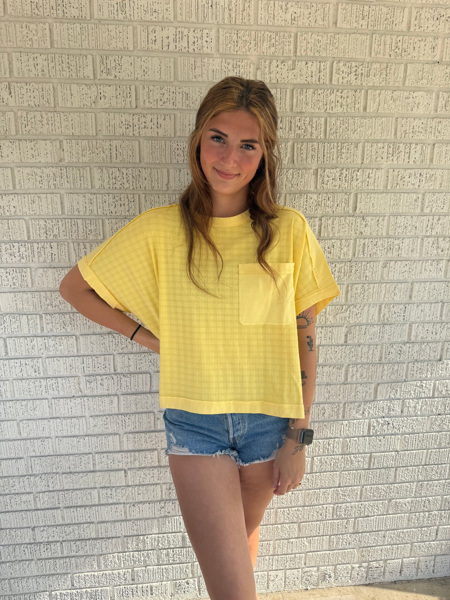 Yellow Textured Knit Top