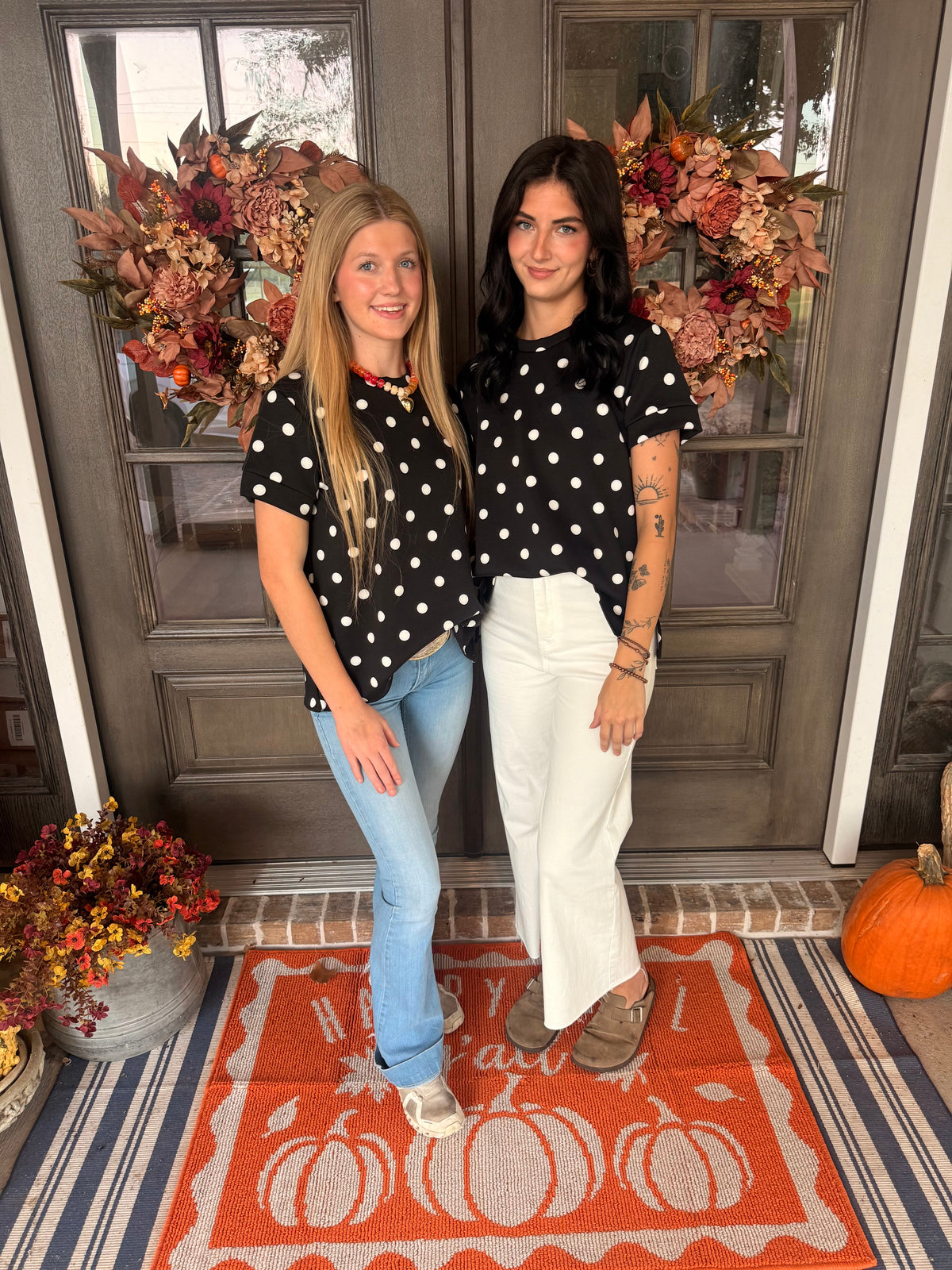 Black and white polkadot top