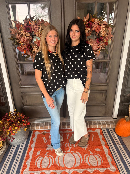 Black and white polkadot top