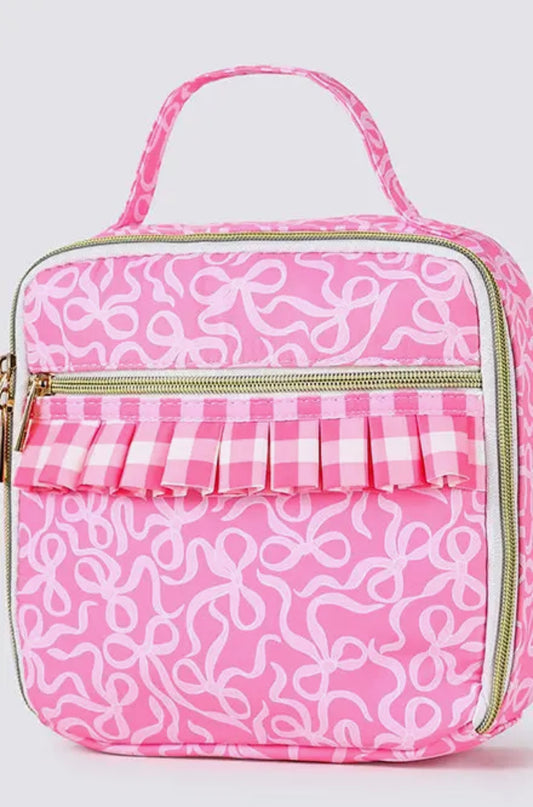 Pink Bow Gingham Ruffle Lunch Box
