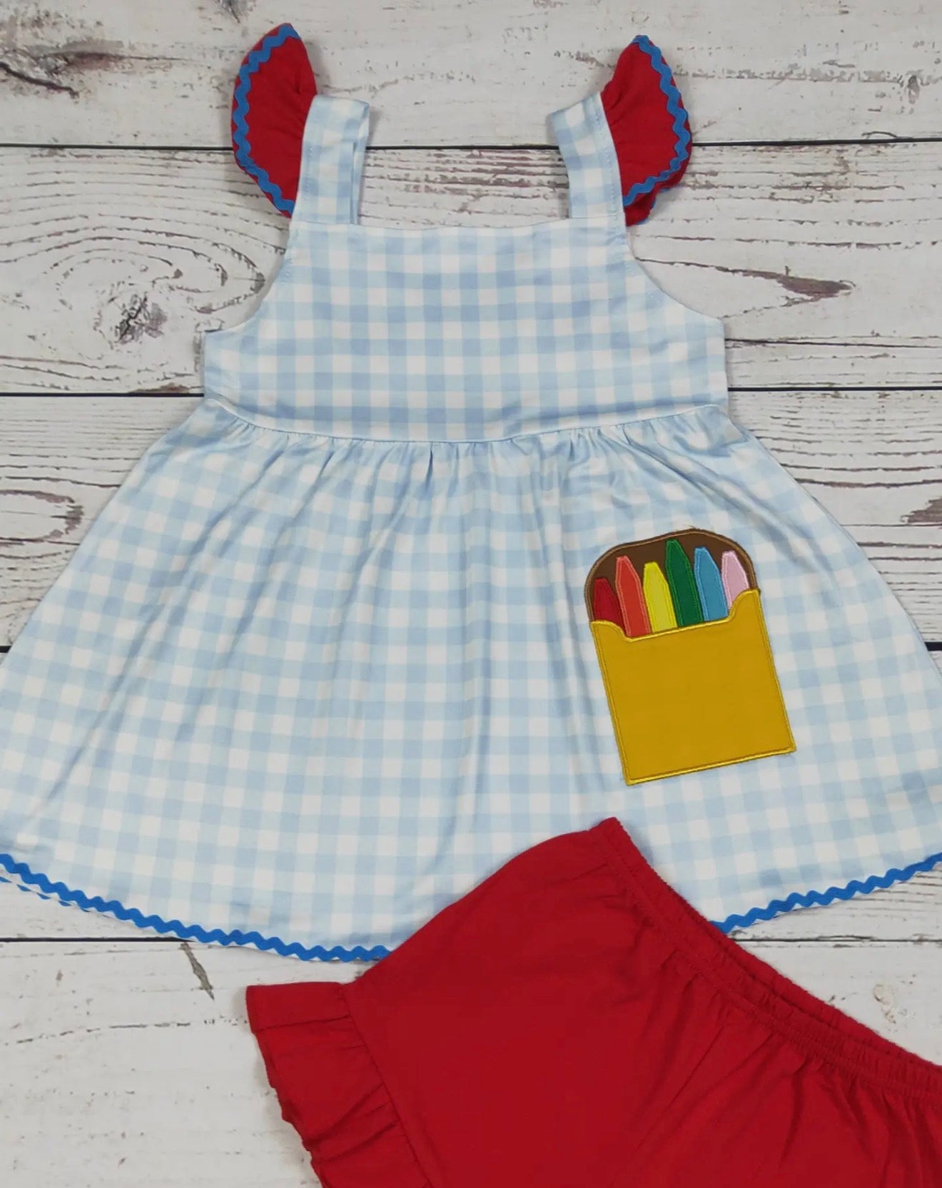 Crayon Appliqué Girls School Short Set
