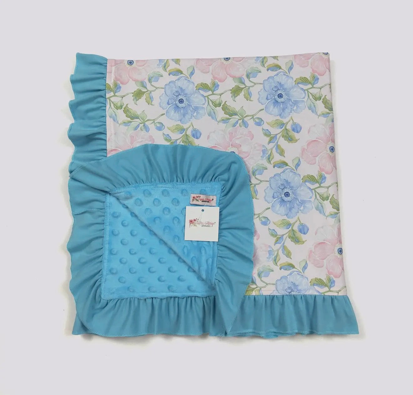 Pink & Blue Floral Ruffle Blanket