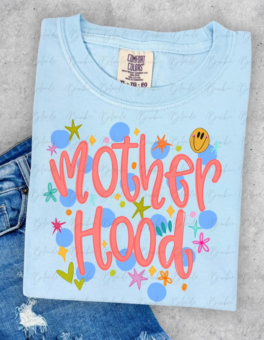 “Mother Hood” Baby Blue Comfort Color T-shirt