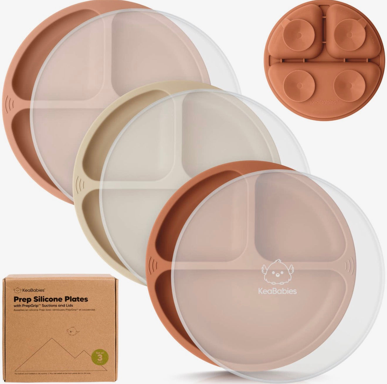 3 Pack Suction Plates With Lids For Babies/Toddlers