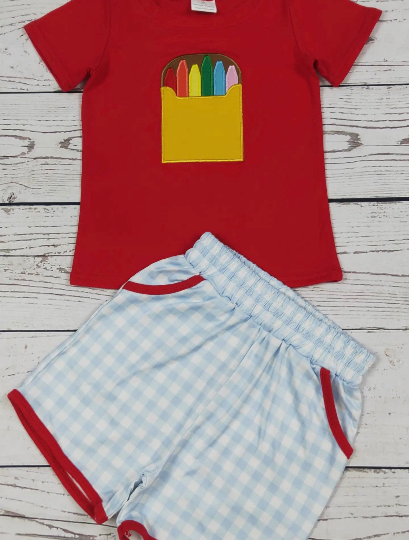 Crayon Appliqué Boys School Short Set