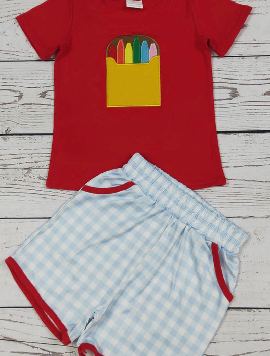 Crayon Appliqué Boys School Short Set