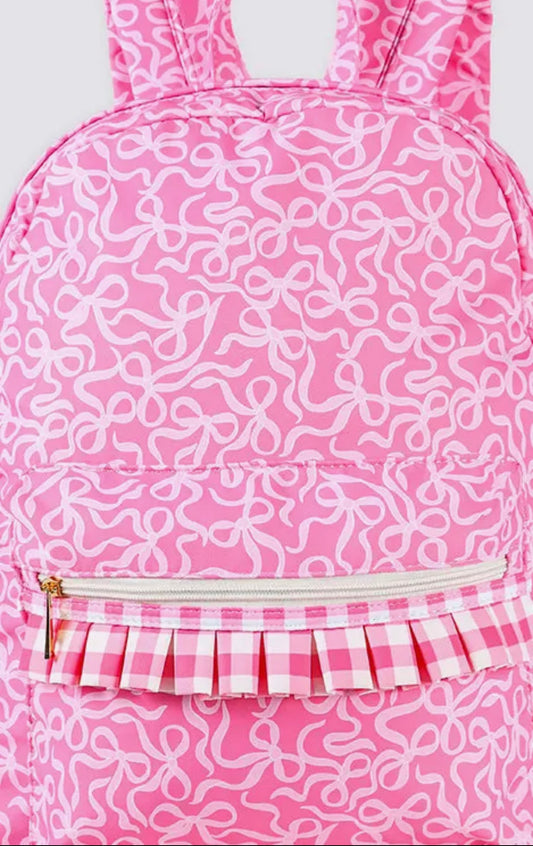 Pink Bow Gingham Ruffle Backpack