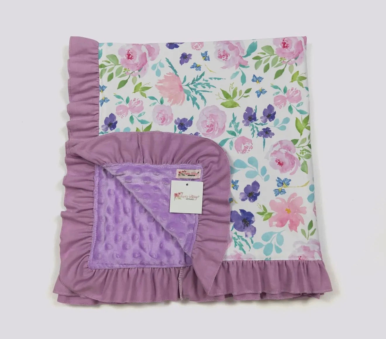 Purple Spring Floral Ruffle Blanket