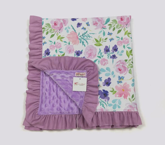 Purple Spring Floral Ruffle Blanket