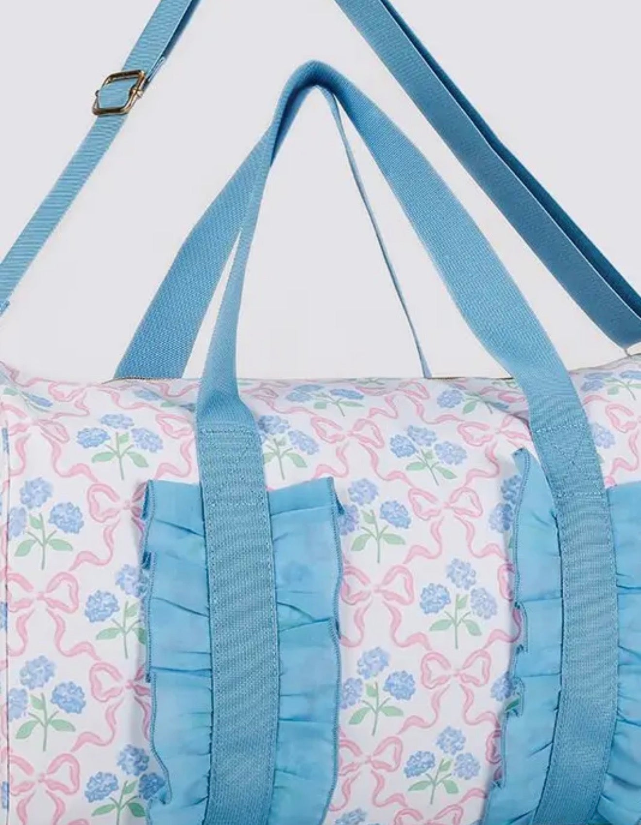 Pink And Blue Floral Ruffle Duffel Bag ￼