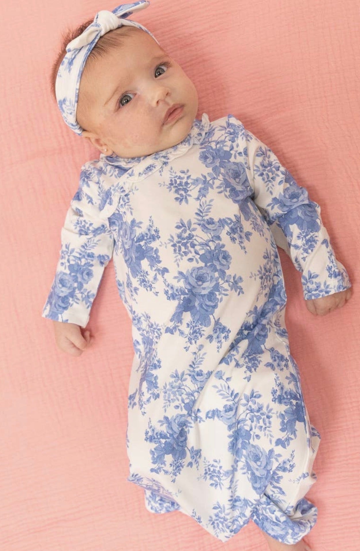Blue Floral Cottage Gown And Knot Headband