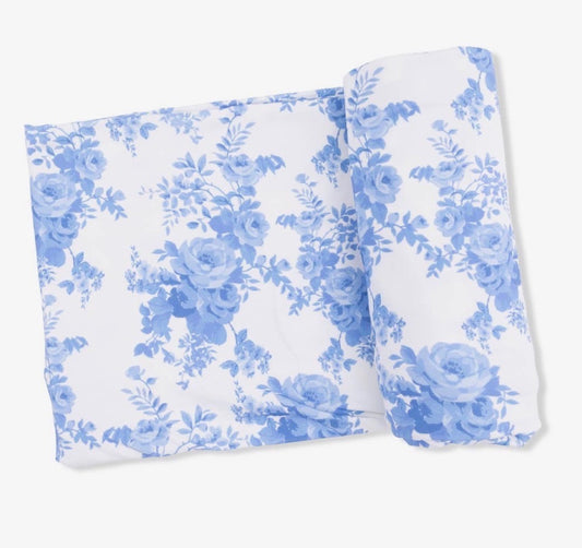 Blue Floral Cottage Swaddle Blanket