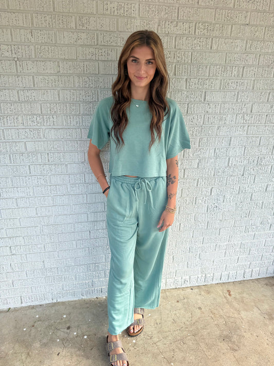 Sage Frenchterry Prewashed Sweat Shirts With Pants Loungewear Set