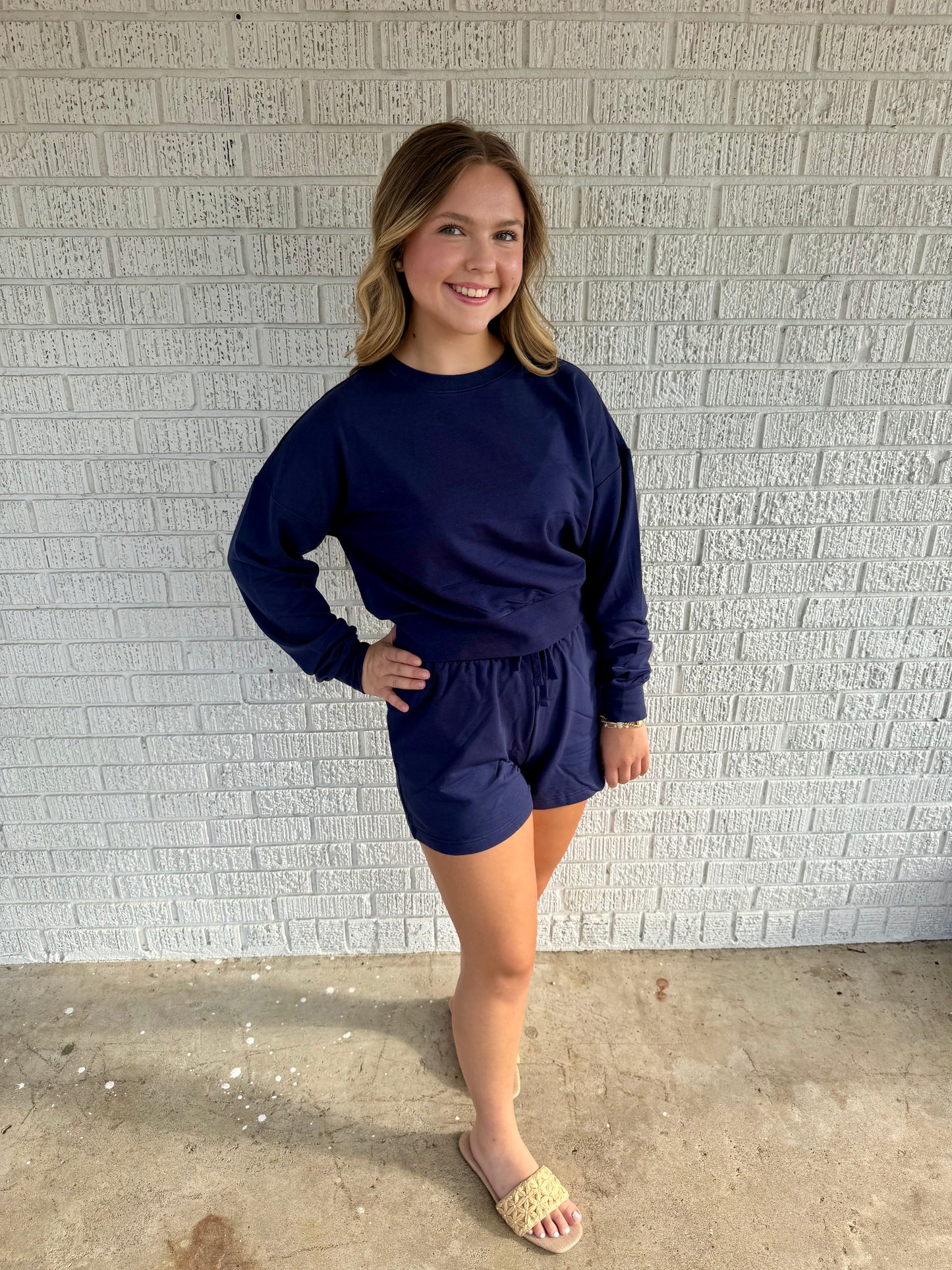 Navy French Terry Sweatshirt w/ Shorts Loungewear Activewear Set