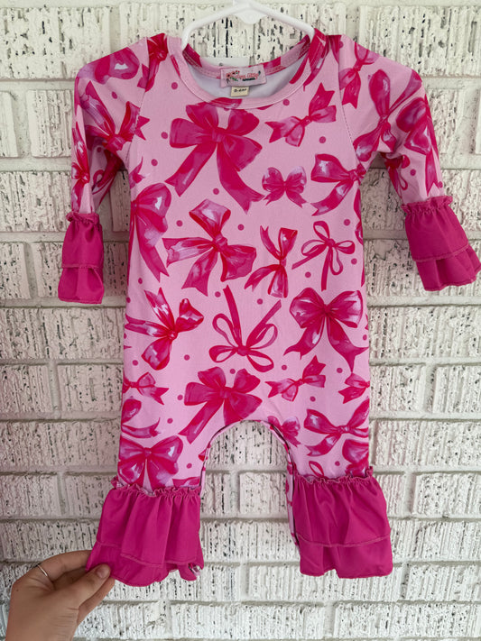 Pink Bow Ruffle Baby Romper