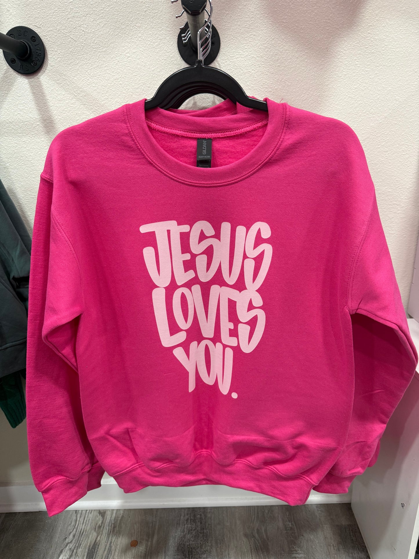 Pink on Pink “Jesus Loves You” Gildan Sweatshirt